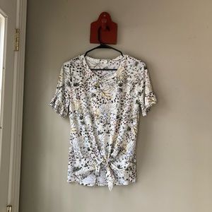 Lazy Sundays White Floral Print Tie Front Top S